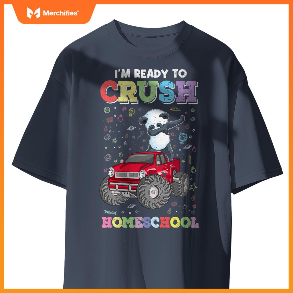 First Day Of Homeschool Kids Dabbing Panda Monster Truck T-Shirt