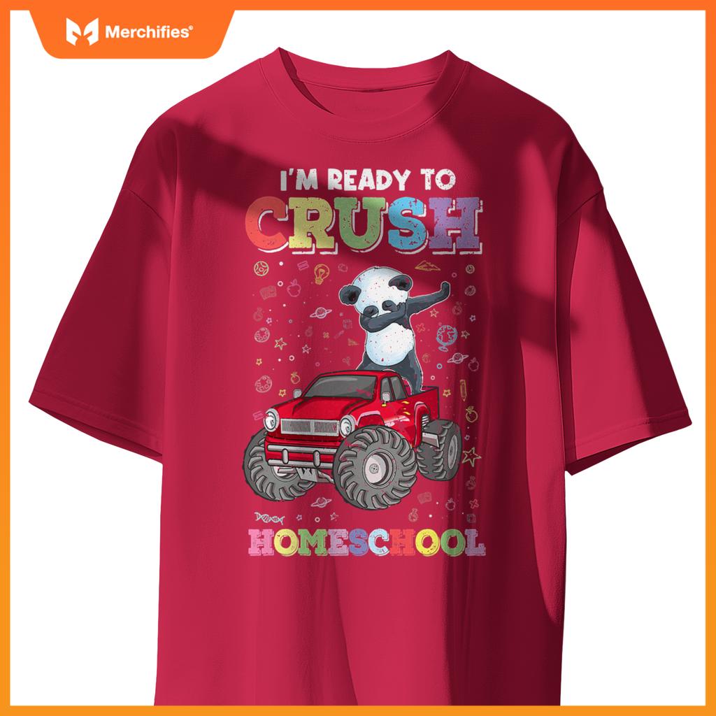 First Day Of Homeschool Kids Dabbing Panda Monster Truck T-Shirt