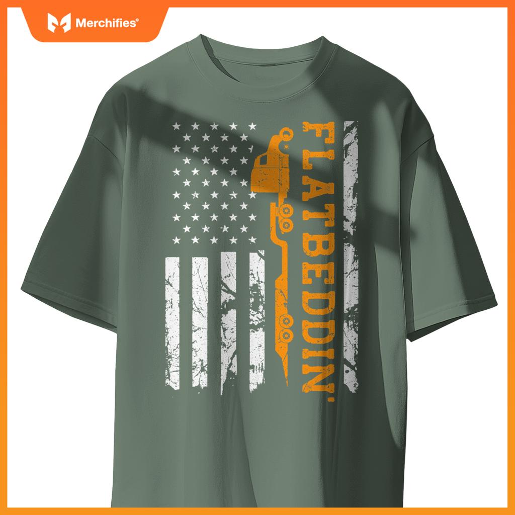Flatbedder Truck American Flag Patriotic Flatbed Trucker T-Shirt