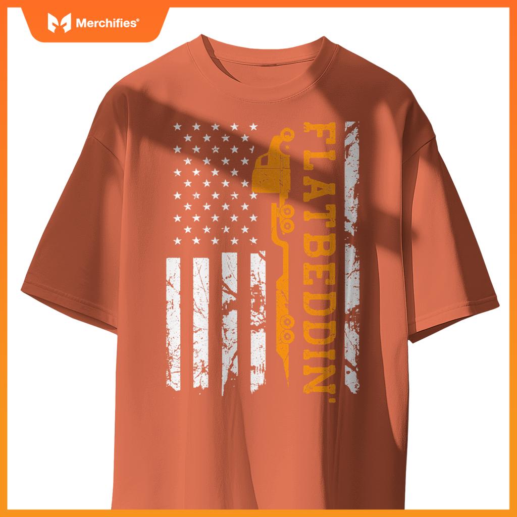 Flatbedder Truck American Flag Patriotic Flatbed Trucker T-Shirt