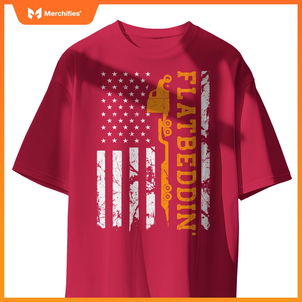 Flatbedder Truck American Flag Patriotic Flatbed Trucker T-Shirt
