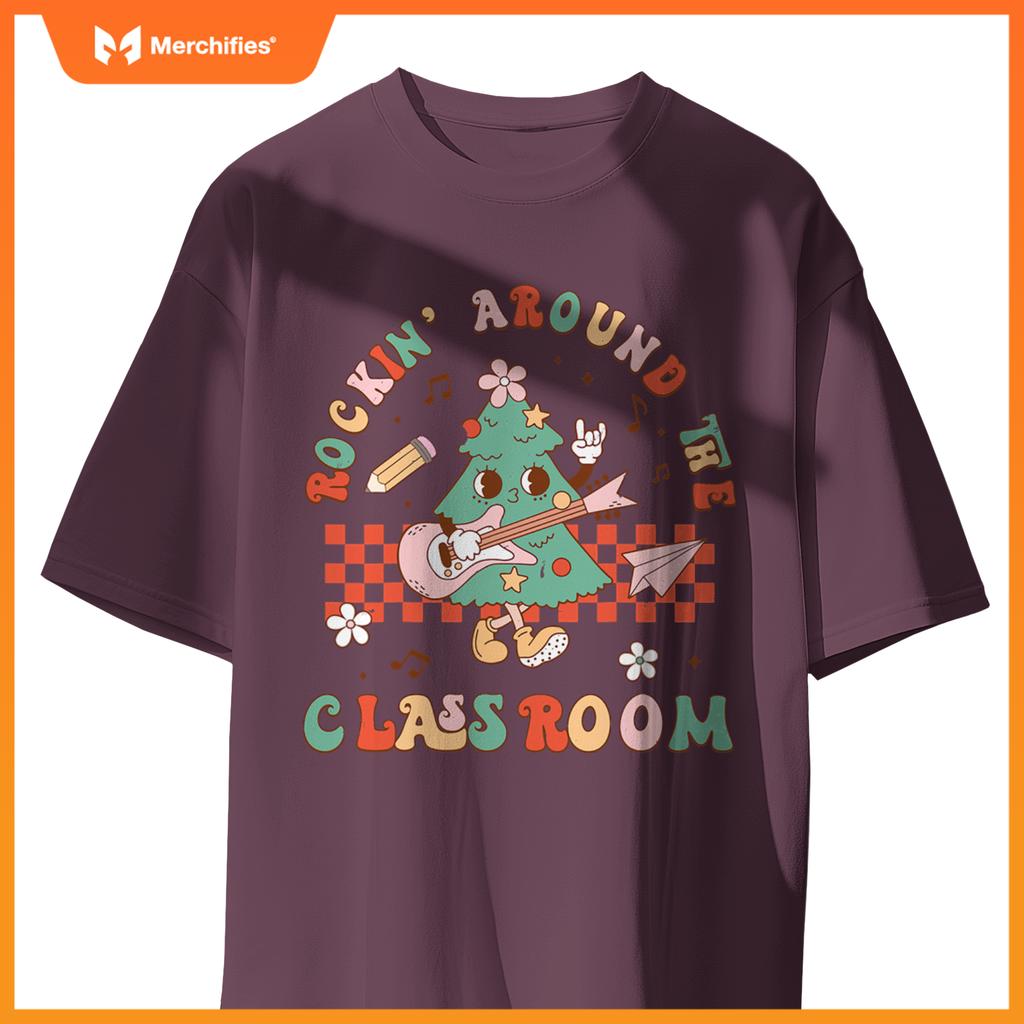 Groovy teacher christmas tree rocking around  classroom