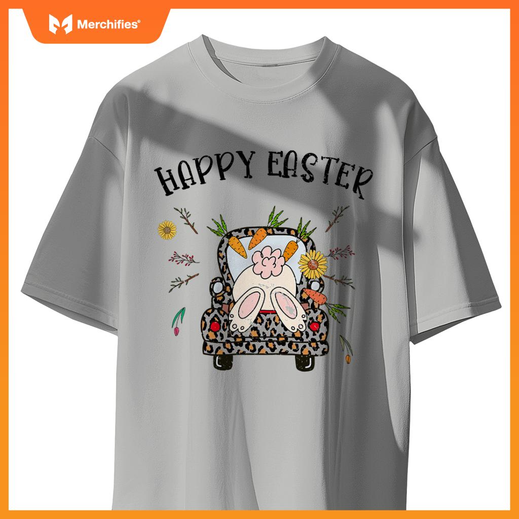 Happy Easter Bunny Rabbit In Leopard Print Truck Women T-Shirt