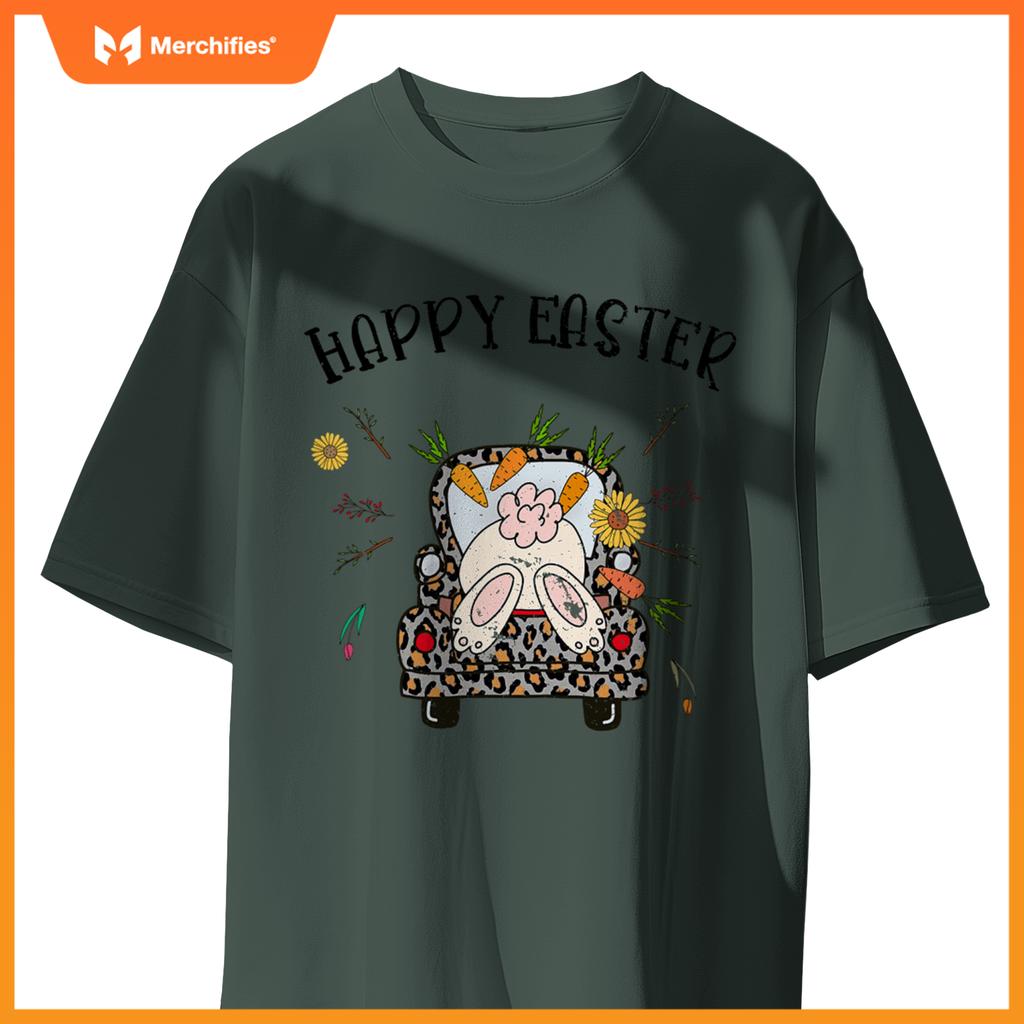 Happy Easter Bunny Rabbit In Leopard Print Truck Women T-Shirt