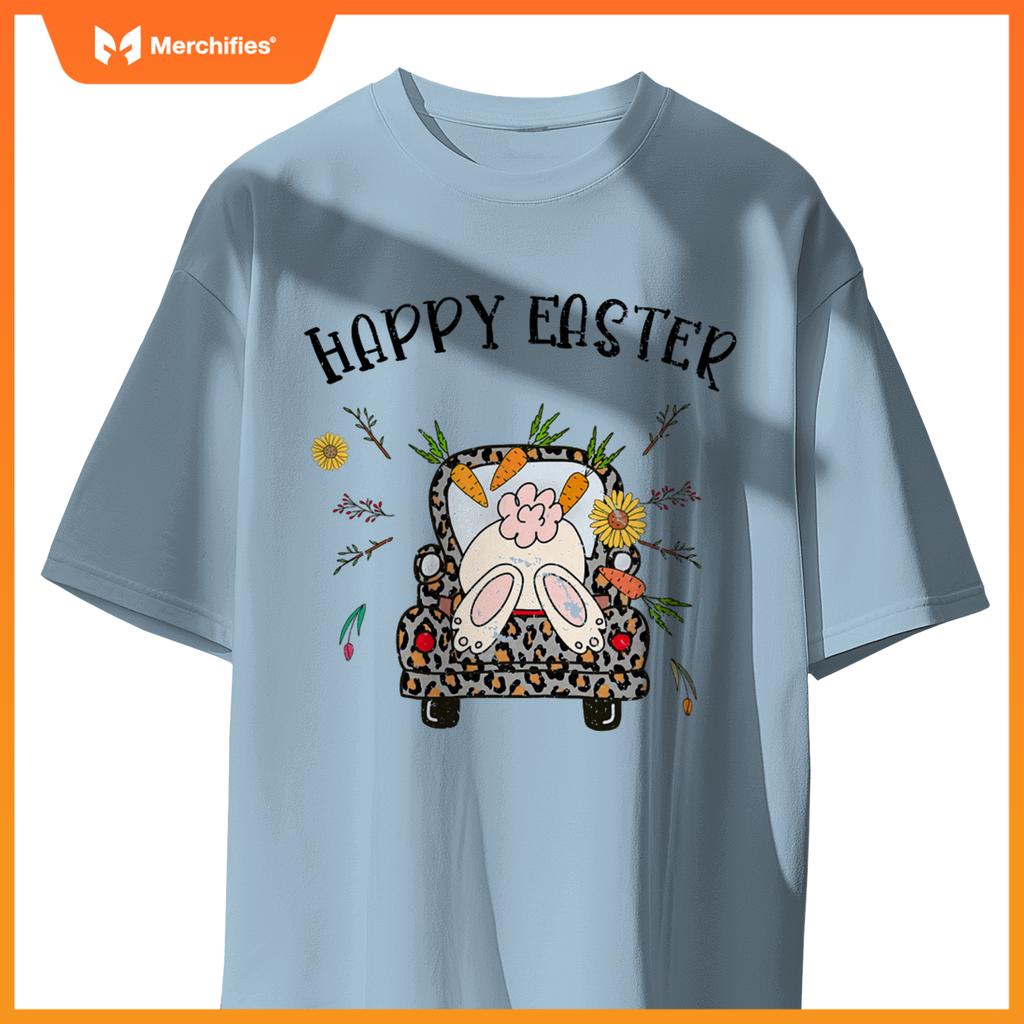 Happy Easter Bunny Rabbit In Leopard Print Truck Women T-Shirt