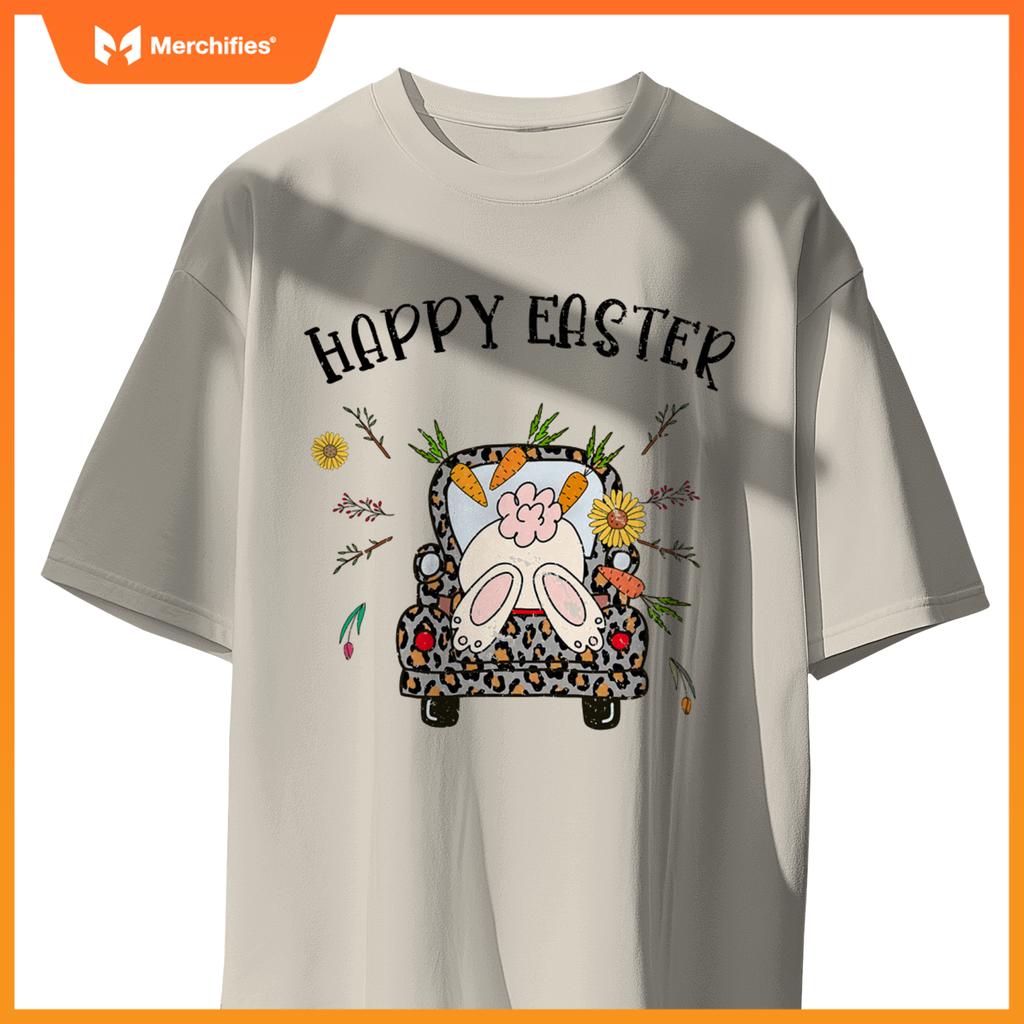 Happy Easter Bunny Rabbit In Leopard Print Truck Women T-Shirt