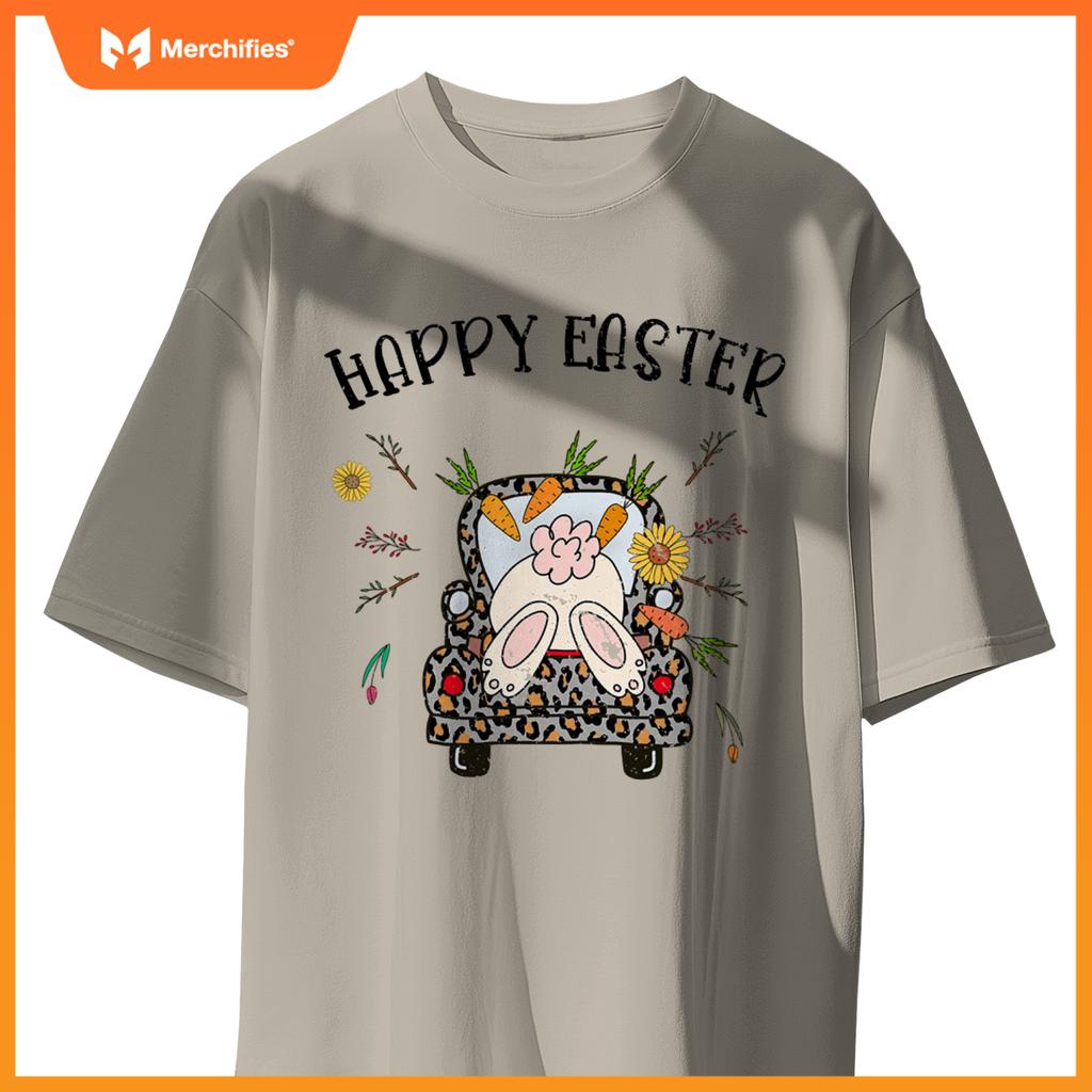 Happy Easter Bunny Rabbit In Leopard Print Truck Women T-Shirt