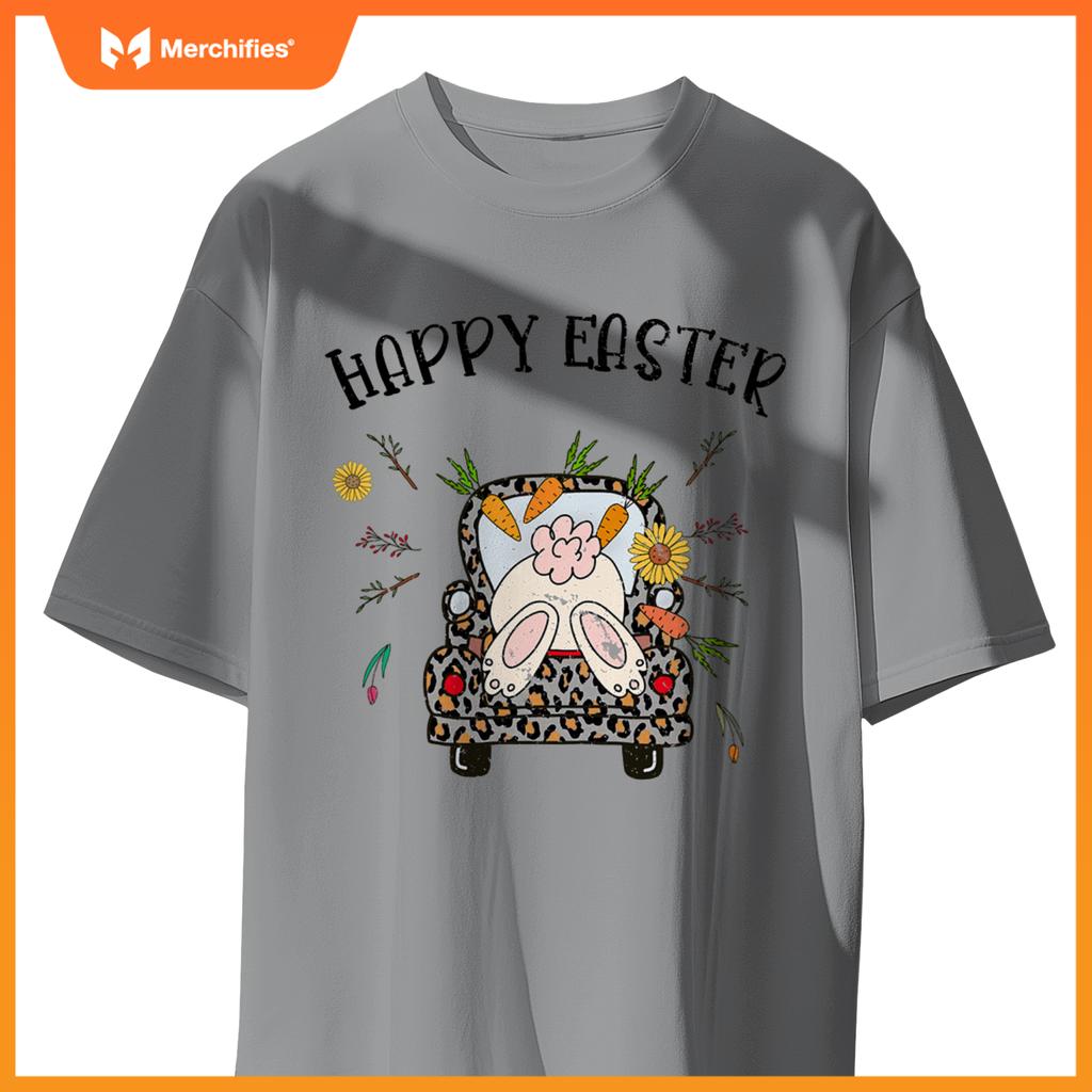 Happy Easter Bunny Rabbit In Leopard Print Truck Women T-Shirt