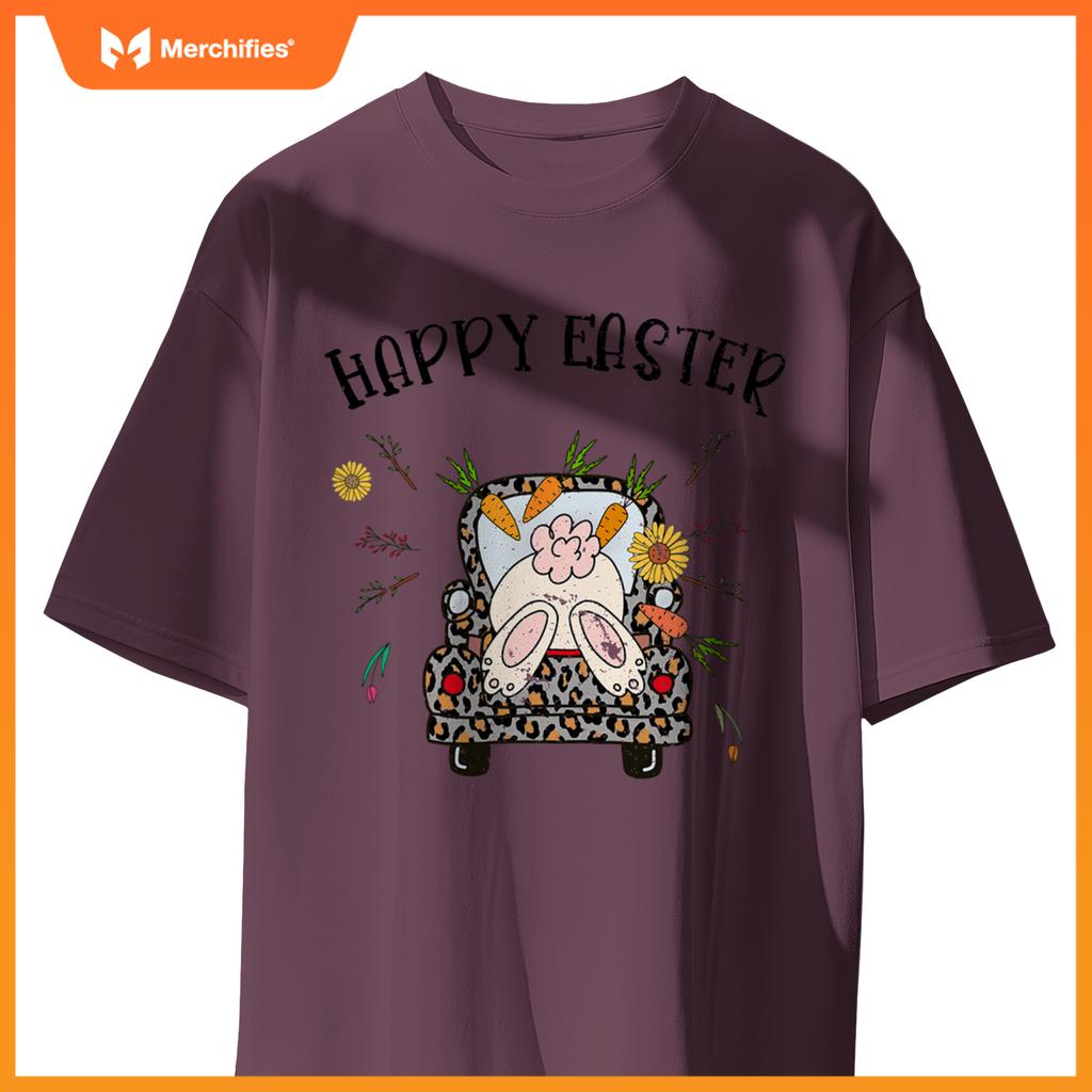 Happy Easter Bunny Rabbit In Leopard Truck Girls Women T-Shirt