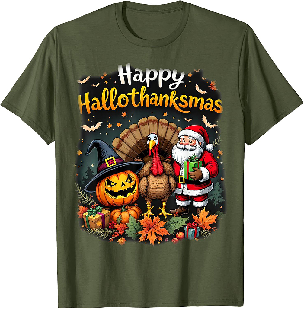 happy hallothanksmas for halloween thanksmas holiday season T-Shirt