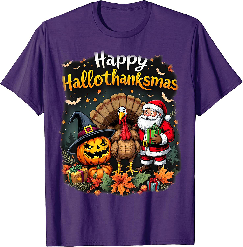 happy hallothanksmas for halloween thanksmas holiday season T-Shirt