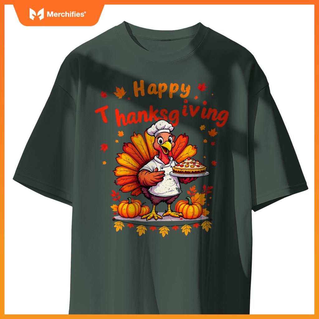Happy Thanksgiving Turkey Chef Dinner Thankful Women Men Kid T-Shirt