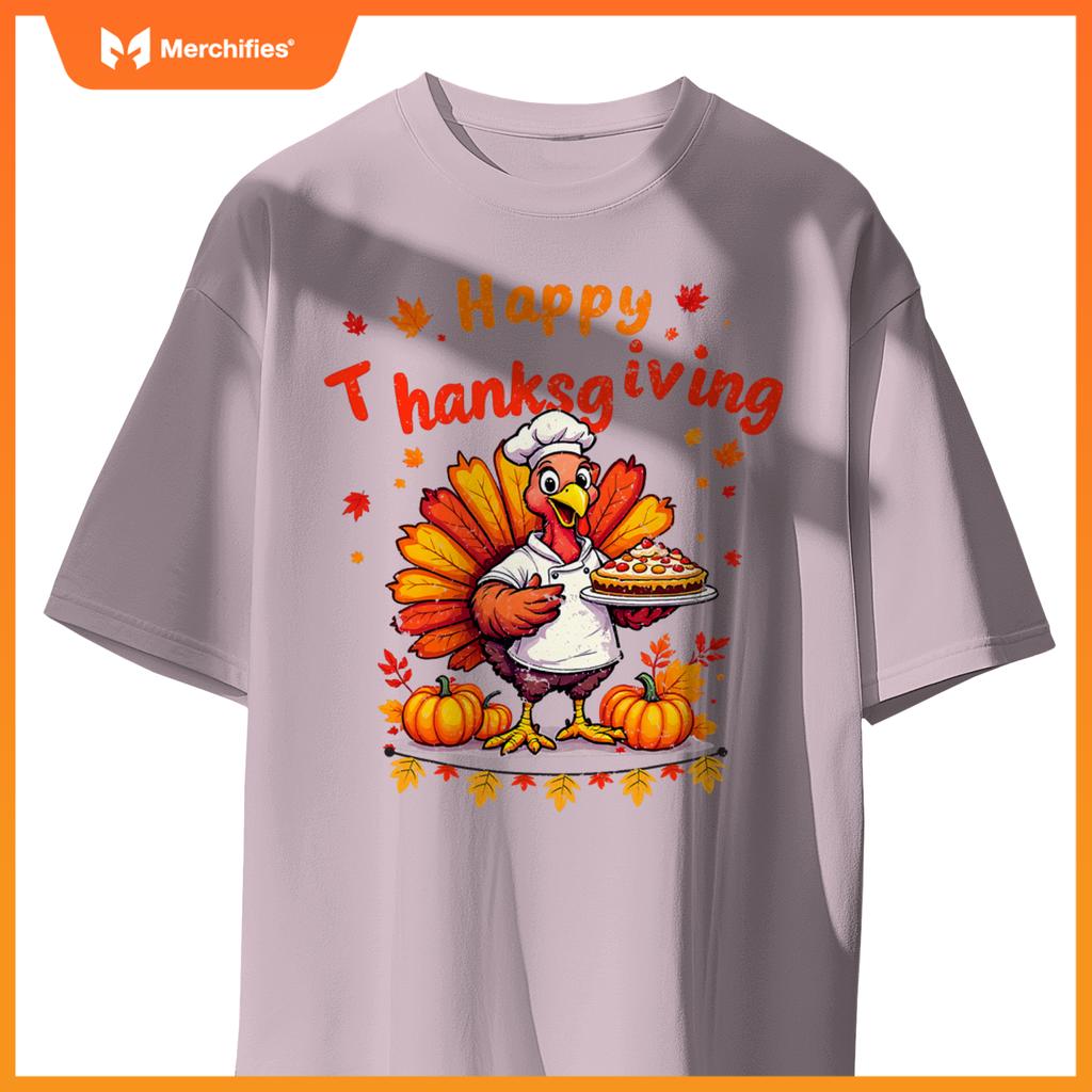 Happy Thanksgiving Turkey Chef Dinner Thankful Women Men Kid T-Shirt