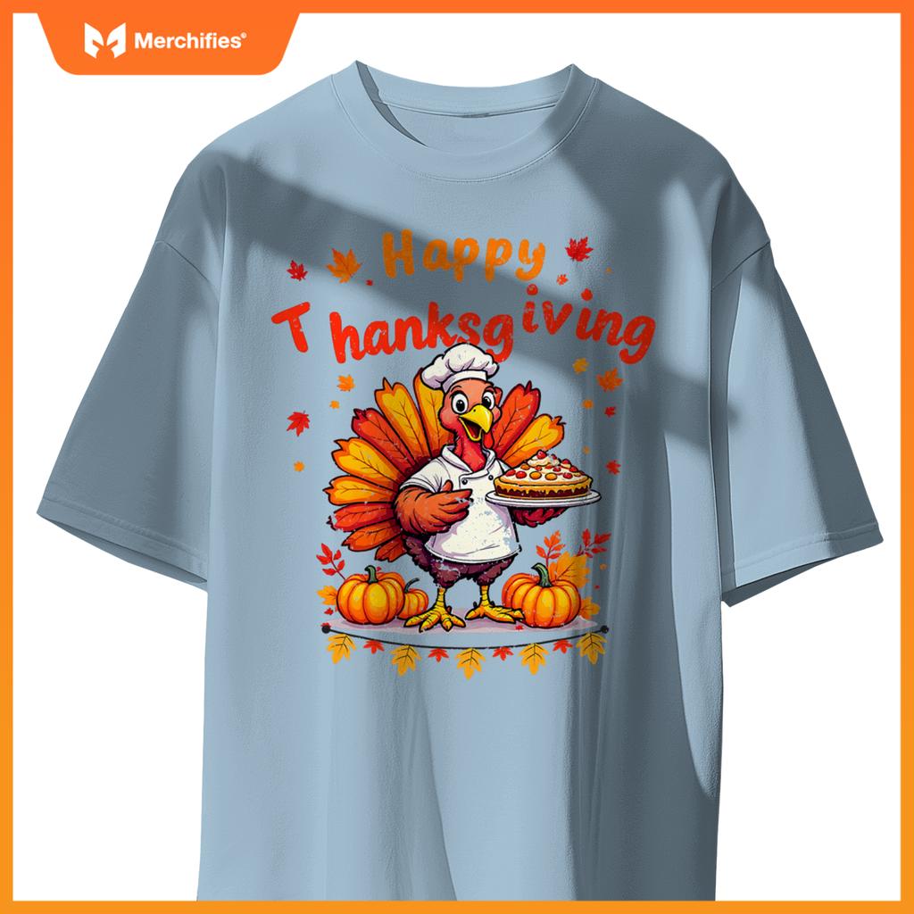 Happy Thanksgiving Turkey Chef Dinner Thankful Women Men Kid T-Shirt