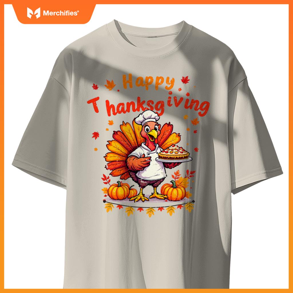 Happy Thanksgiving Turkey Chef Dinner Thankful Women Men Kid T-Shirt