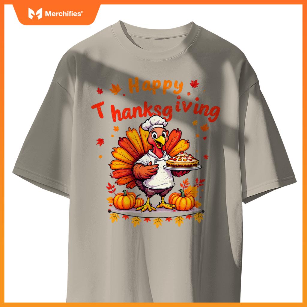 Happy Thanksgiving Turkey Chef Dinner Thankful Women Men Kid T-Shirt