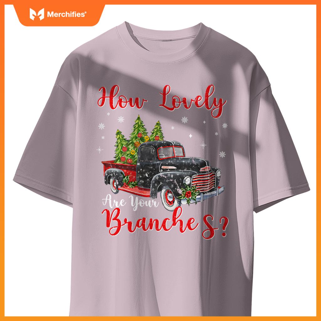 How Lovely Are Your Branches Car Xmas Red Truck Christmas T-Shirt