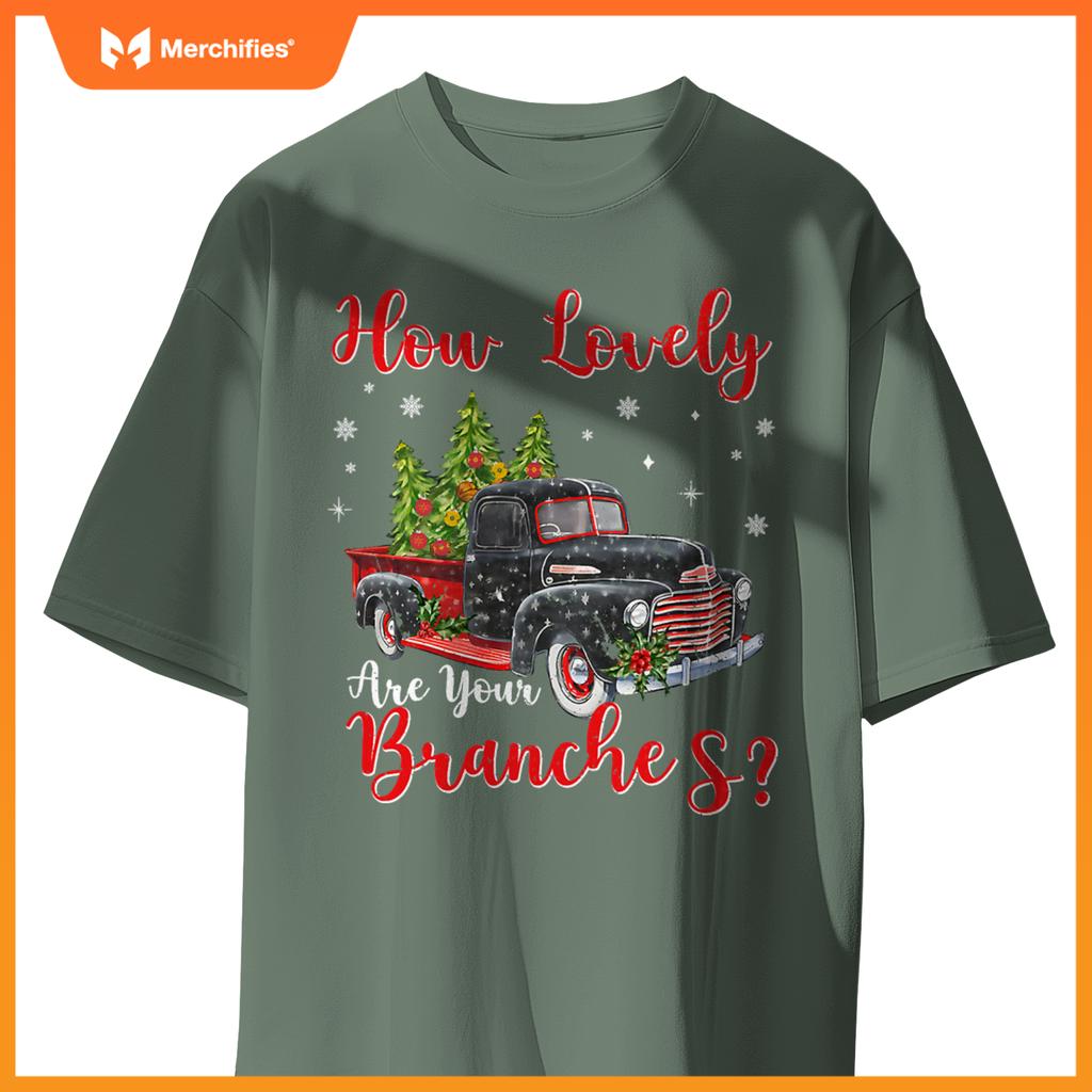 How Lovely Are Your Branches Car Xmas Red Truck Christmas T-Shirt