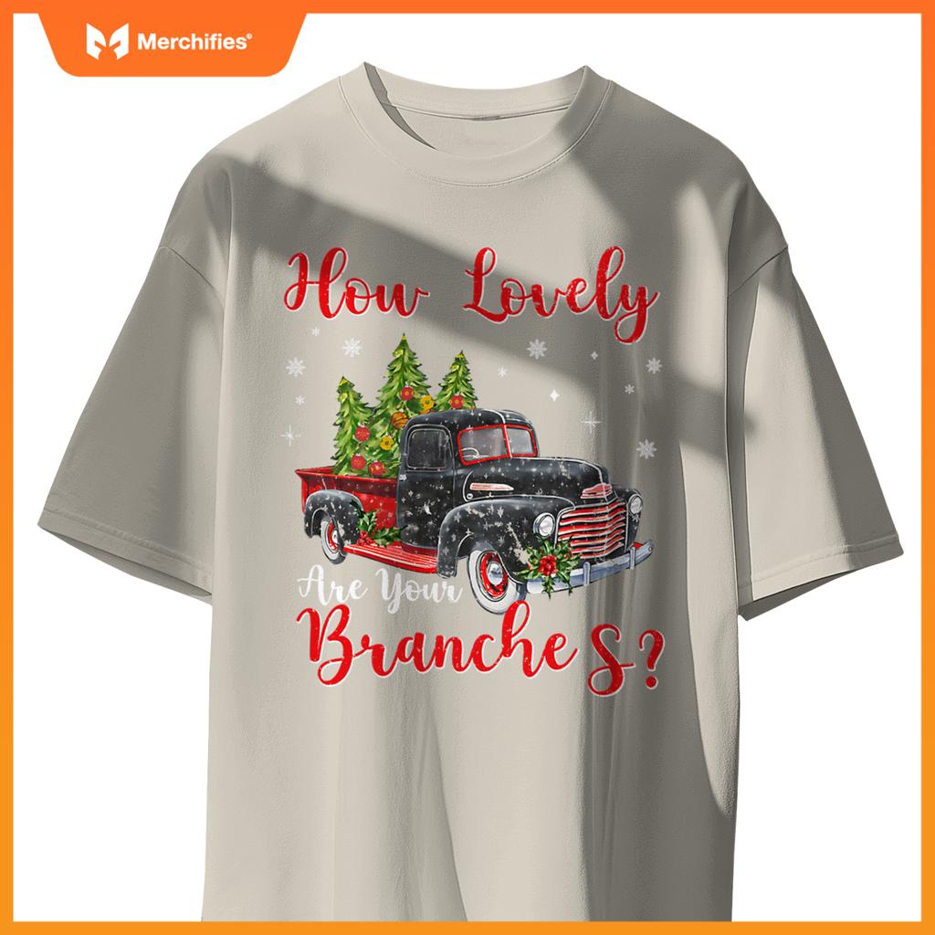 How Lovely Are Your Branches Car Xmas Red Truck Christmas T-Shirt