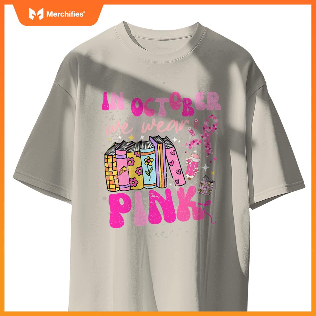 In october we wear pink book teacher groovy breast cancer