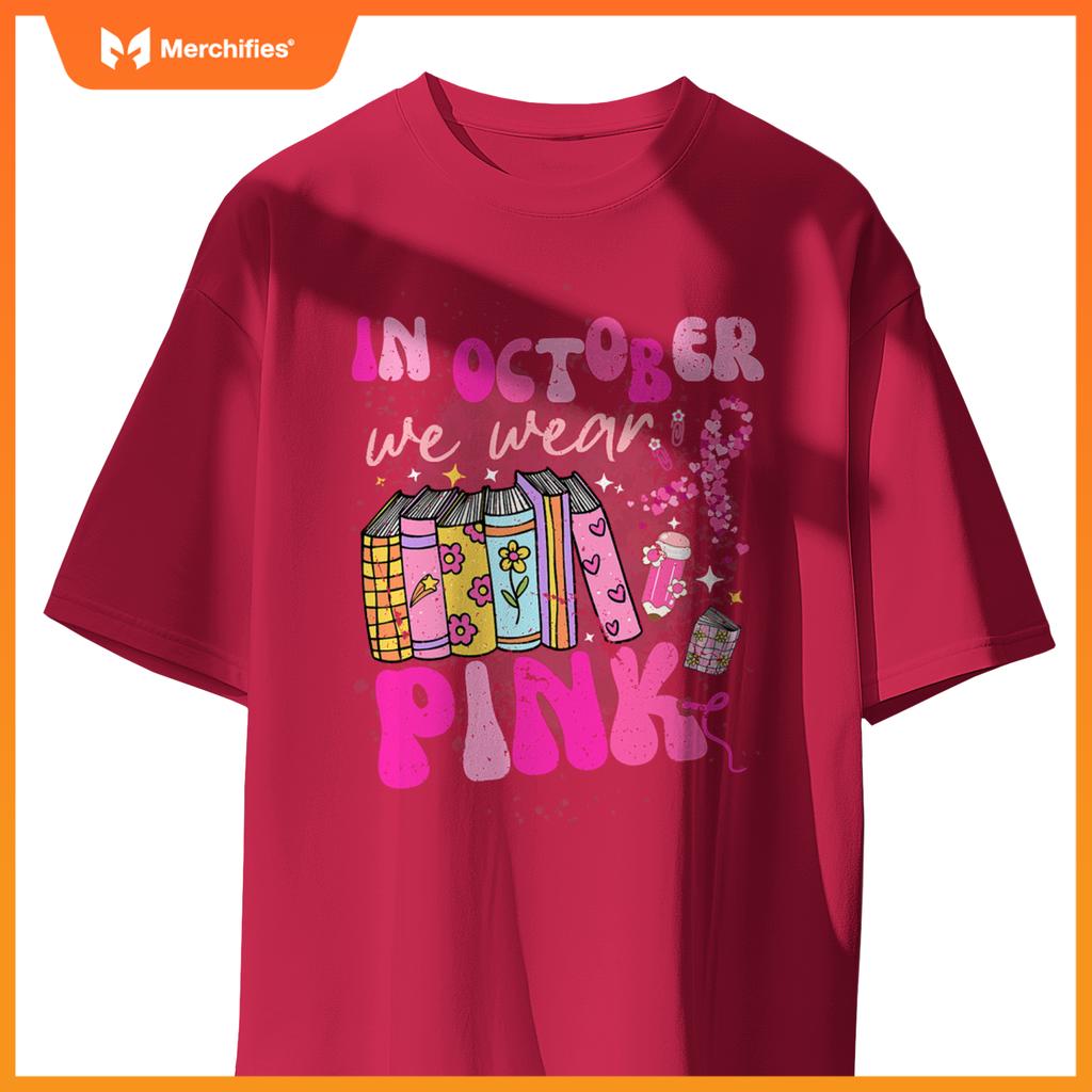 In october we wear pink book teacher groovy breast cancer