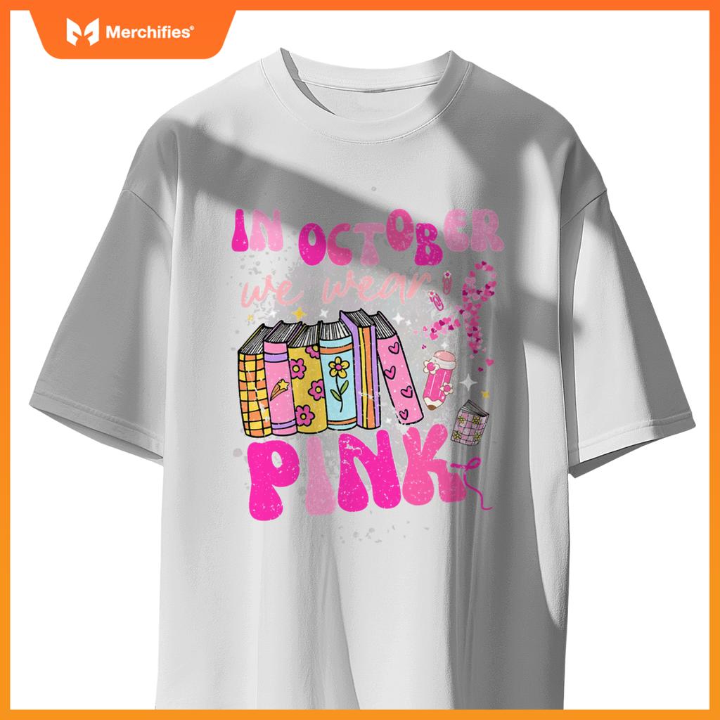In october we wear pink book teacher groovy breast cancer