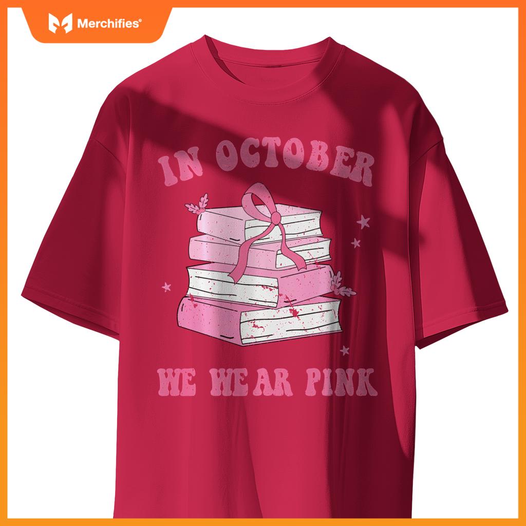 In october we wear pink book teacher leopard breast cancer