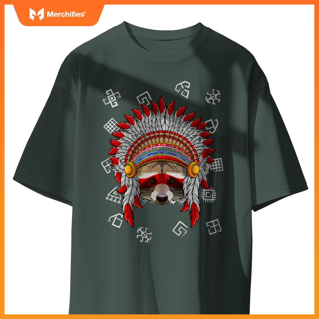 Indigenous Raccoon Native American Indian Head T-Shirt