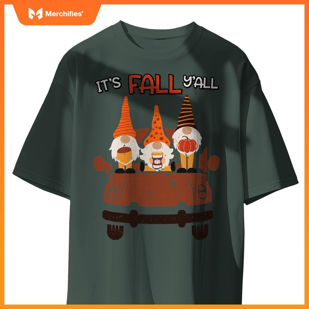 Its Fall Yall Autumn Gnomes In Car Thanksgiving Halloween T-Shirt