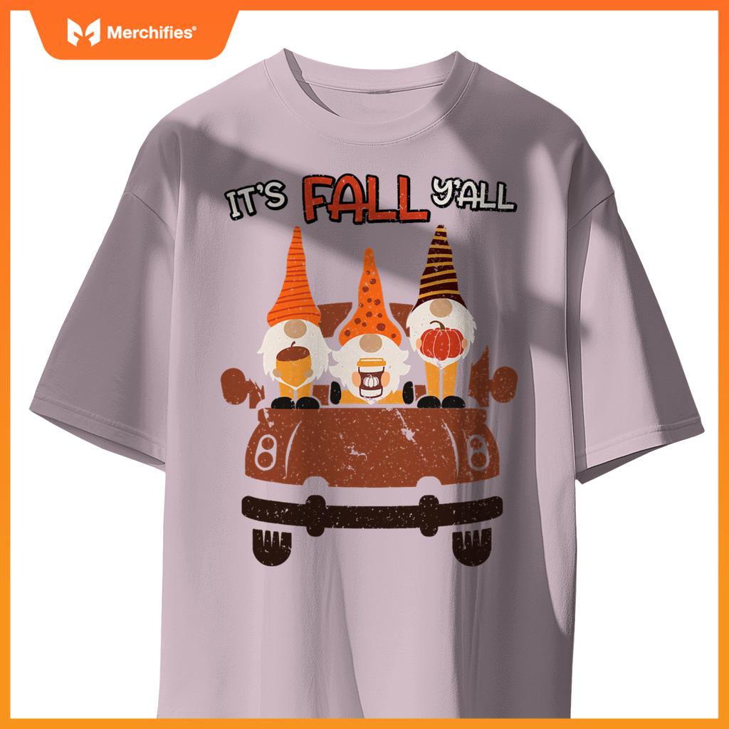 Its Fall Yall Autumn Gnomes In Car Thanksgiving Halloween T-Shirt