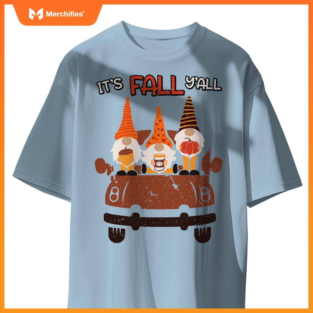 Its Fall Yall Autumn Gnomes In Car Thanksgiving Halloween T-Shirt