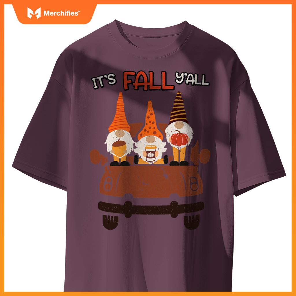 Its Fall Yall Autumn Gnomes In Car Thanksgiving Halloween T-Shirt