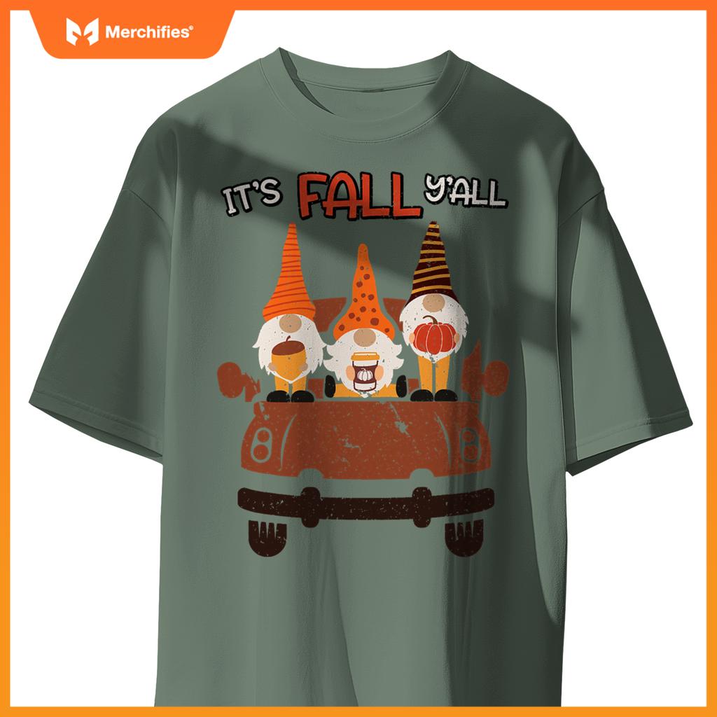 Its Fall Yall Autumn Gnomes In Car Thanksgiving Halloween T-Shirt