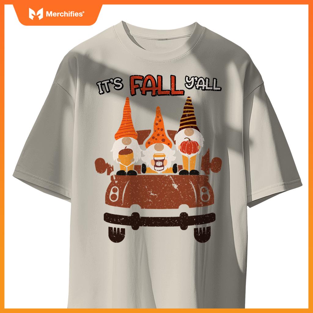 Its Fall Yall Autumn Gnomes In Car Thanksgiving Halloween T-Shirt