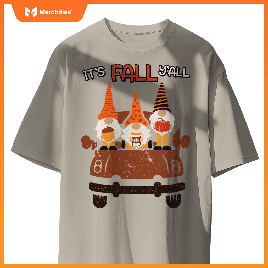Its Fall Yall Autumn Gnomes In Car Thanksgiving Halloween T-Shirt
