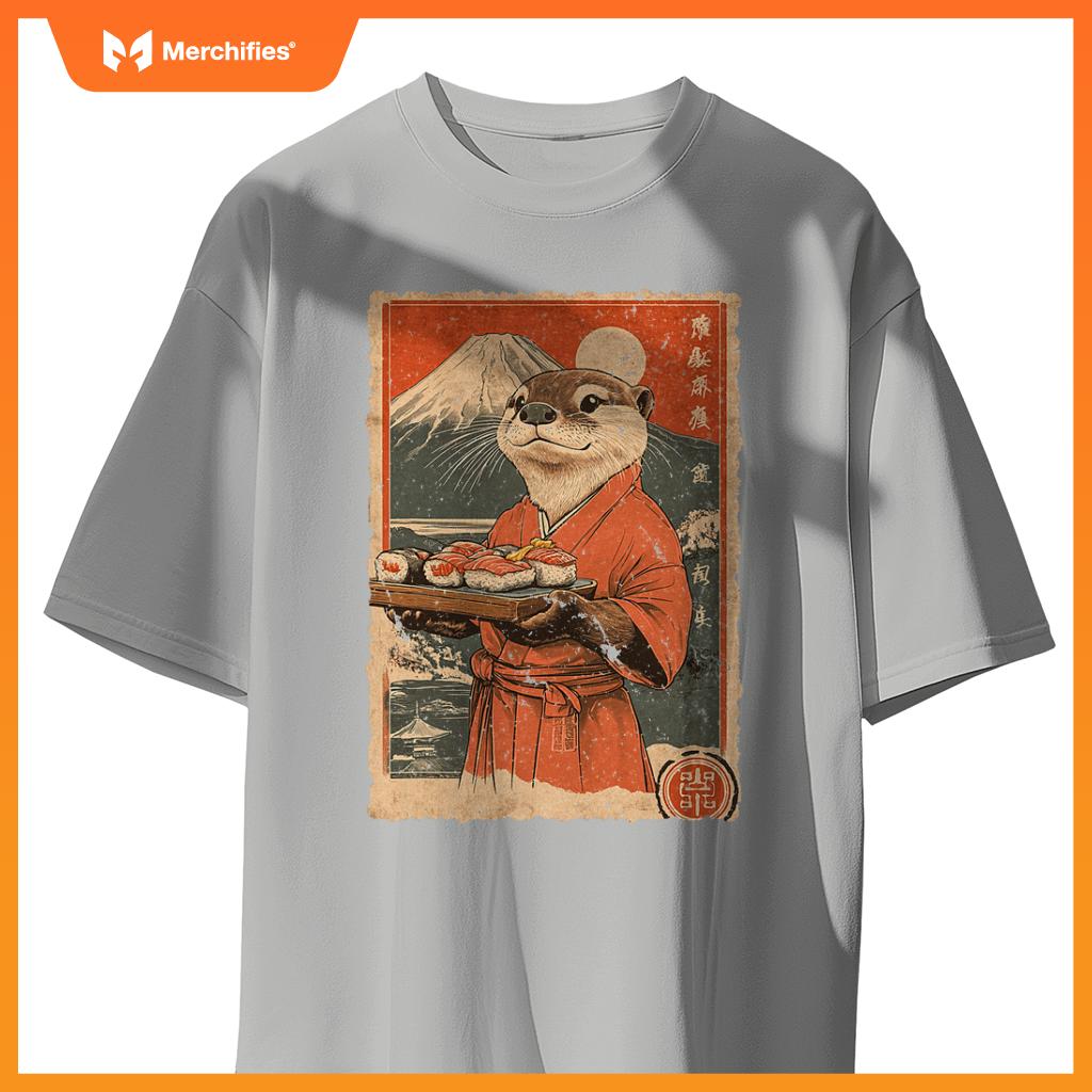 Japanese Food Art Cute Sea Otter Sushi Chef T-Shirt