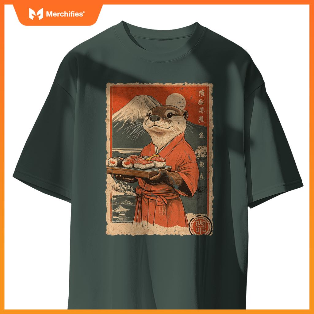 Japanese Food Art Cute Sea Otter Sushi Chef T-Shirt