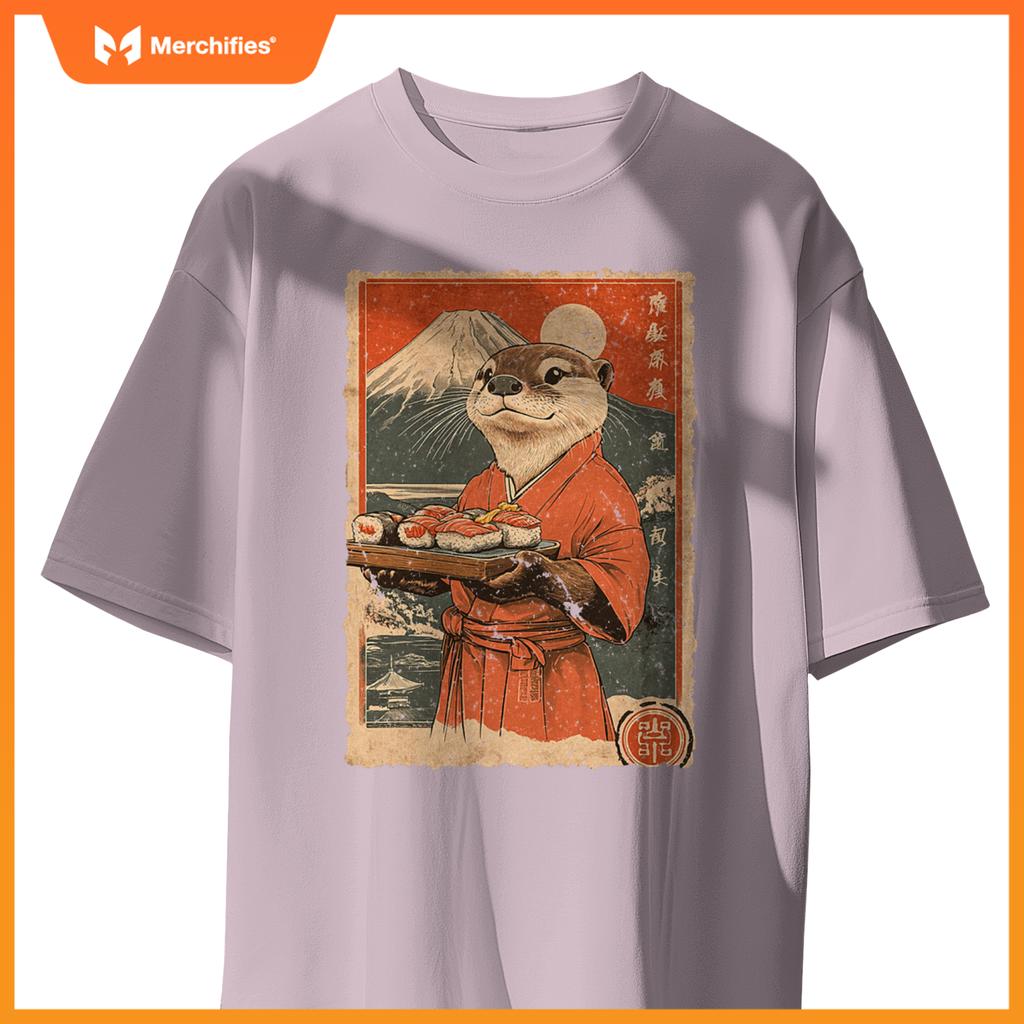 Japanese Food Art Cute Sea Otter Sushi Chef T-Shirt