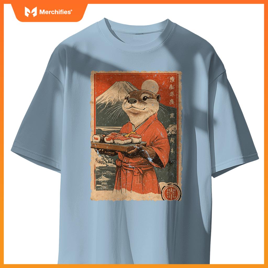 Japanese Food Art Cute Sea Otter Sushi Chef T-Shirt