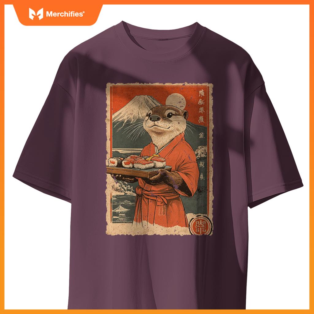 Japanese Food Art Cute Sea Otter Sushi Chef T-Shirt