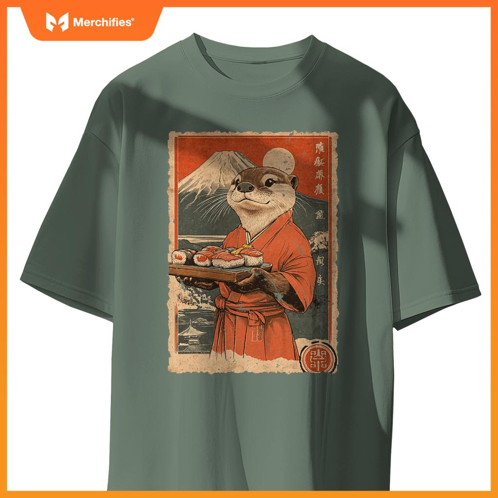 Japanese Food Art Cute Sea Otter Sushi Chef T-Shirt