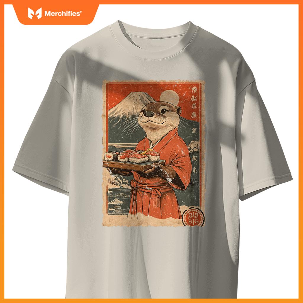 Japanese Food Art Cute Sea Otter Sushi Chef T-Shirt