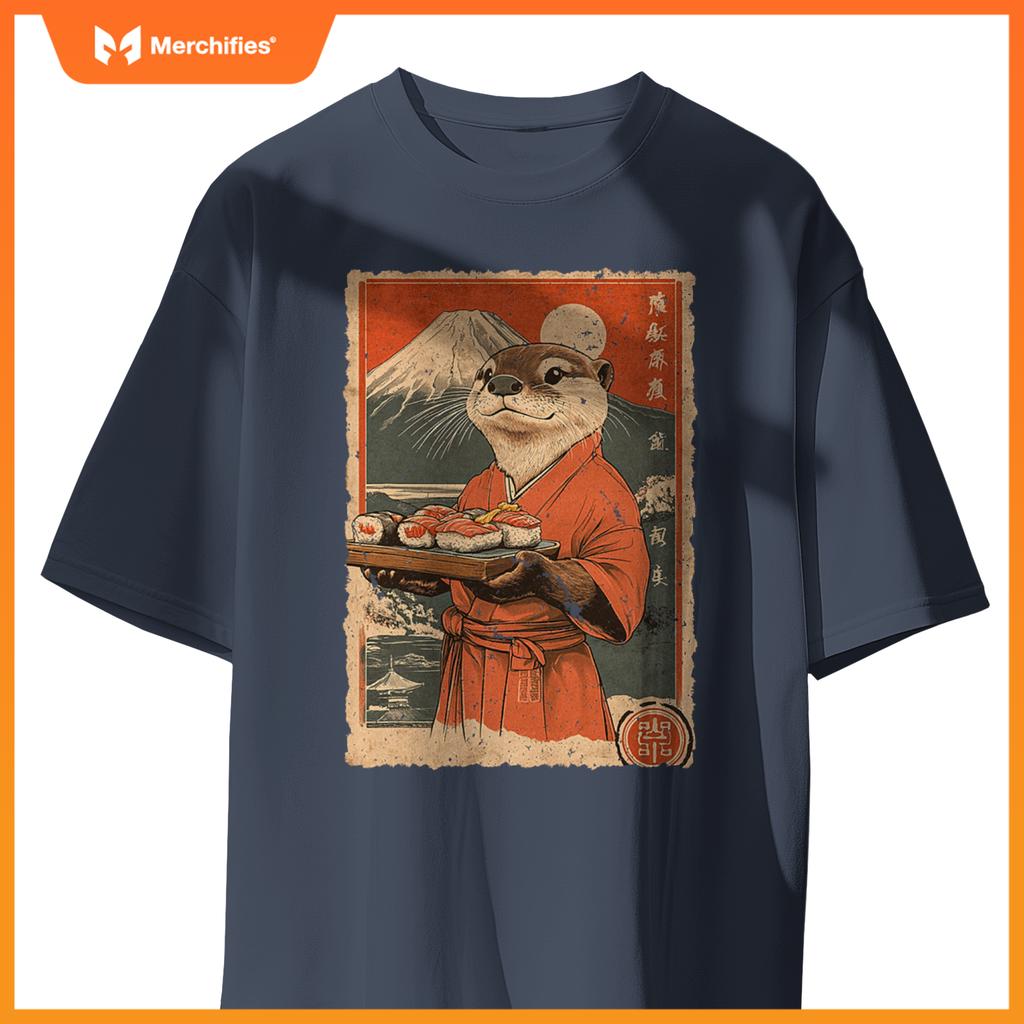 Japanese Food Art Cute Sea Otter Sushi Chef T-Shirt