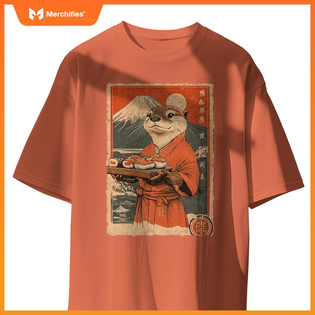 Japanese Food Art Cute Sea Otter Sushi Chef T-Shirt