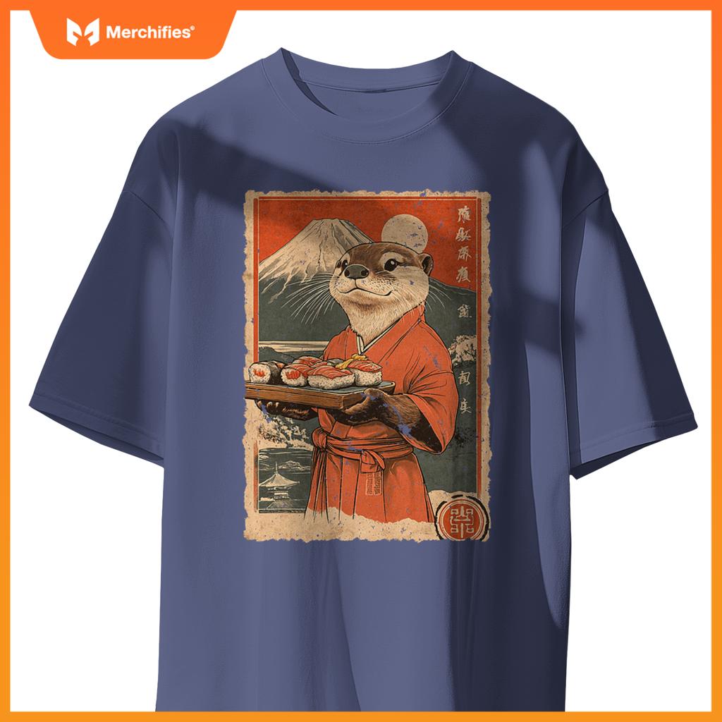 Japanese Food Art Cute Sea Otter Sushi Chef T-Shirt