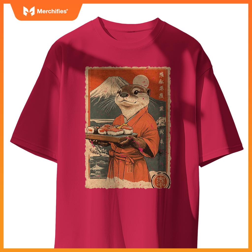 Japanese Food Art Cute Sea Otter Sushi Chef T-Shirt