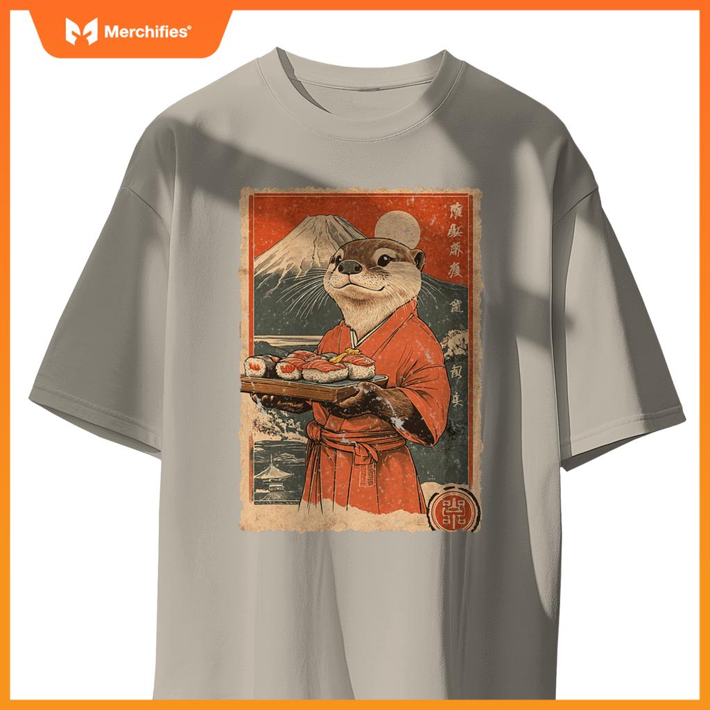 Japanese Food Art Cute Sea Otter Sushi Chef T-Shirt