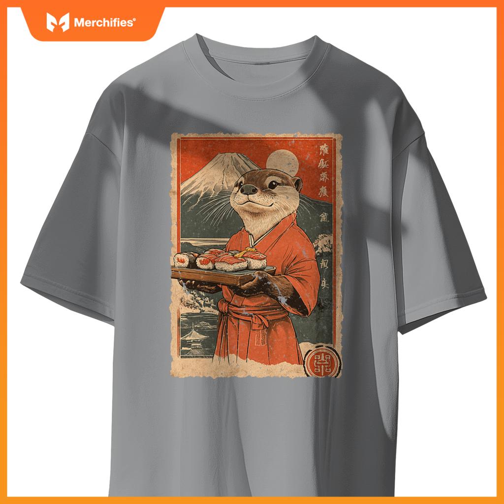 Japanese Food Art Cute Sea Otter Sushi Chef T-Shirt