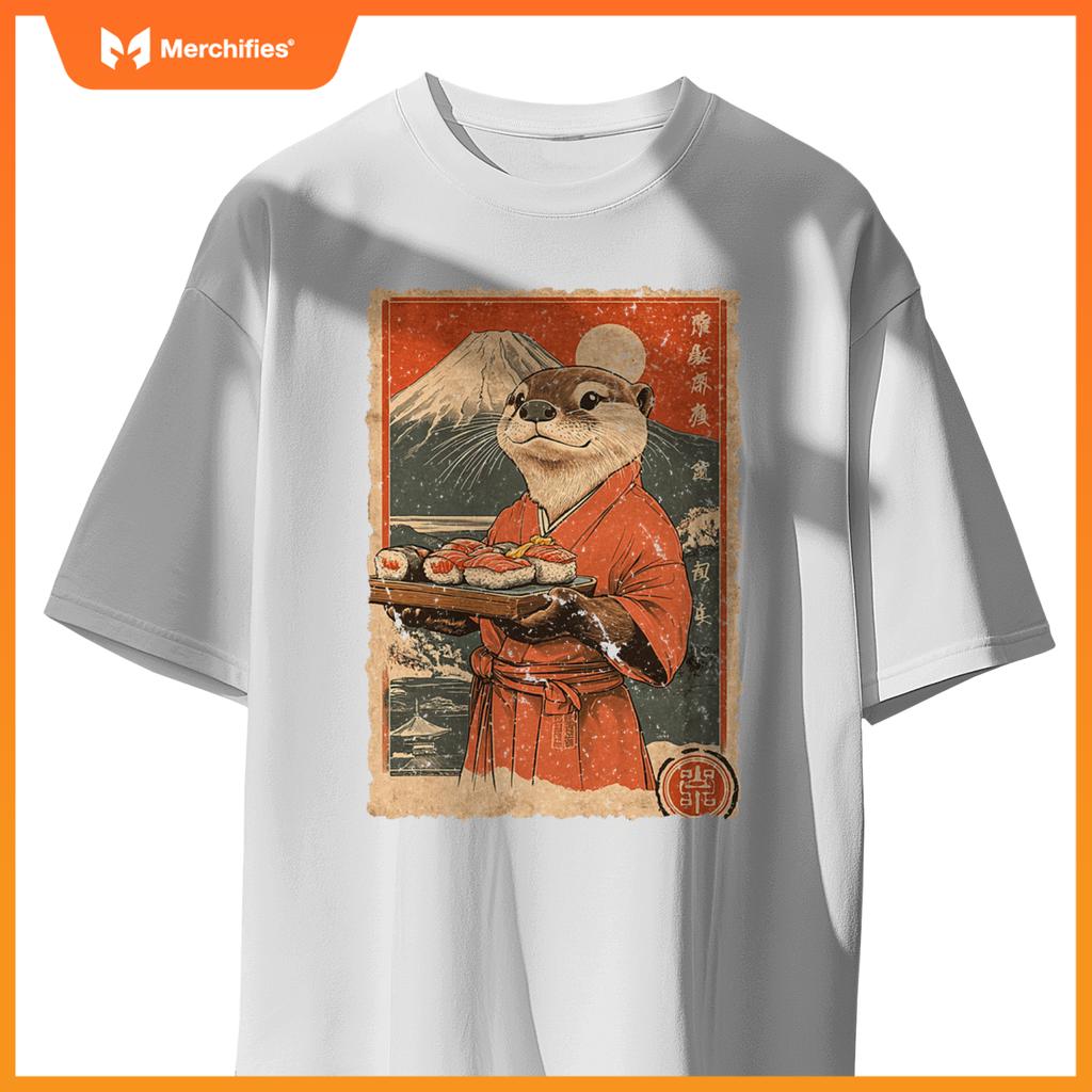 Japanese Food Art Cute Sea Otter Sushi Chef T-Shirt