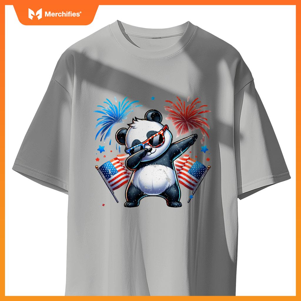 July 4th dabbing panda fireworks usa flag patriotic boy girl T-Shirt